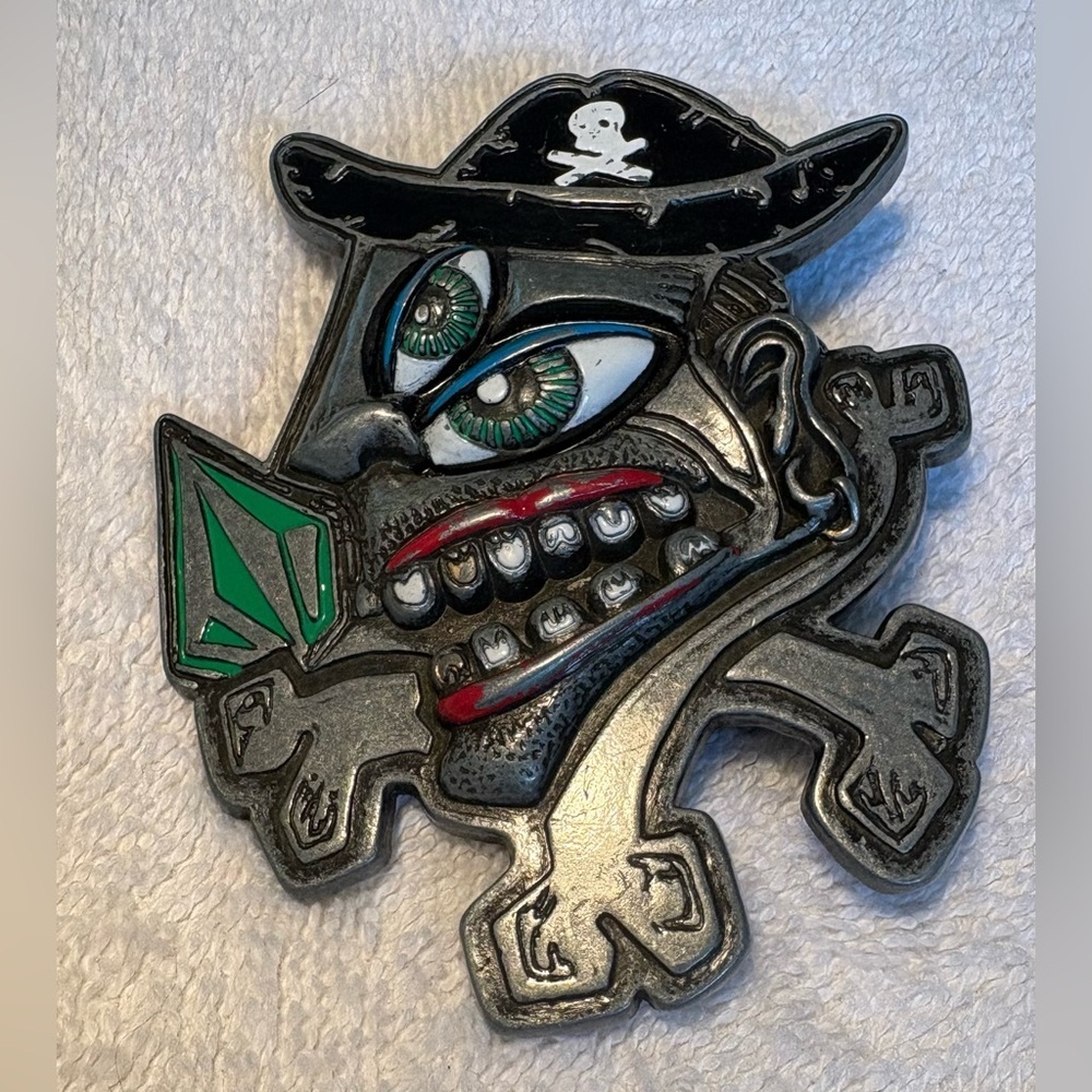 Rare Vintage VOLCOM Belt Buckle Pirate Monster Stone Skate Surf Costumes